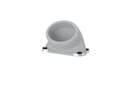 Grau-beschichteter Schnelladapter mit einem abgerundeten Eingang und einer flachen Basis, gefertigt von Stiebel Eltron. Montagemöglichkeiten sind erkennbar.